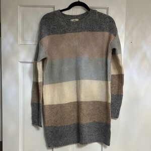 Entro Striped Midi Dress - Gray, Cream, Tan, Brown